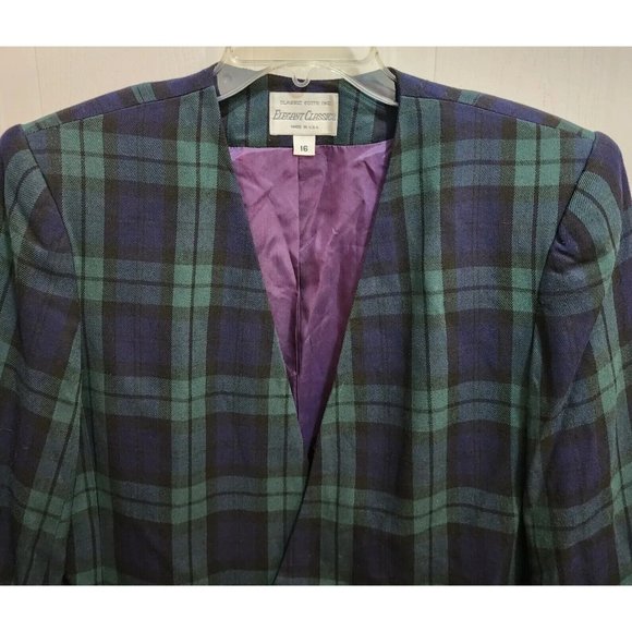 Vtg Classic Suits Inc Elegant Classics Women's Blazer Jacket Blue/Green Plaid 16 - Picture 2 of 10